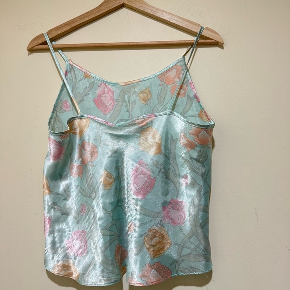 Women’s Vintage Silk Satin Floral Print Tulip Slip Tank Top Pjs Top No Size Tag - Picture 11 of 16